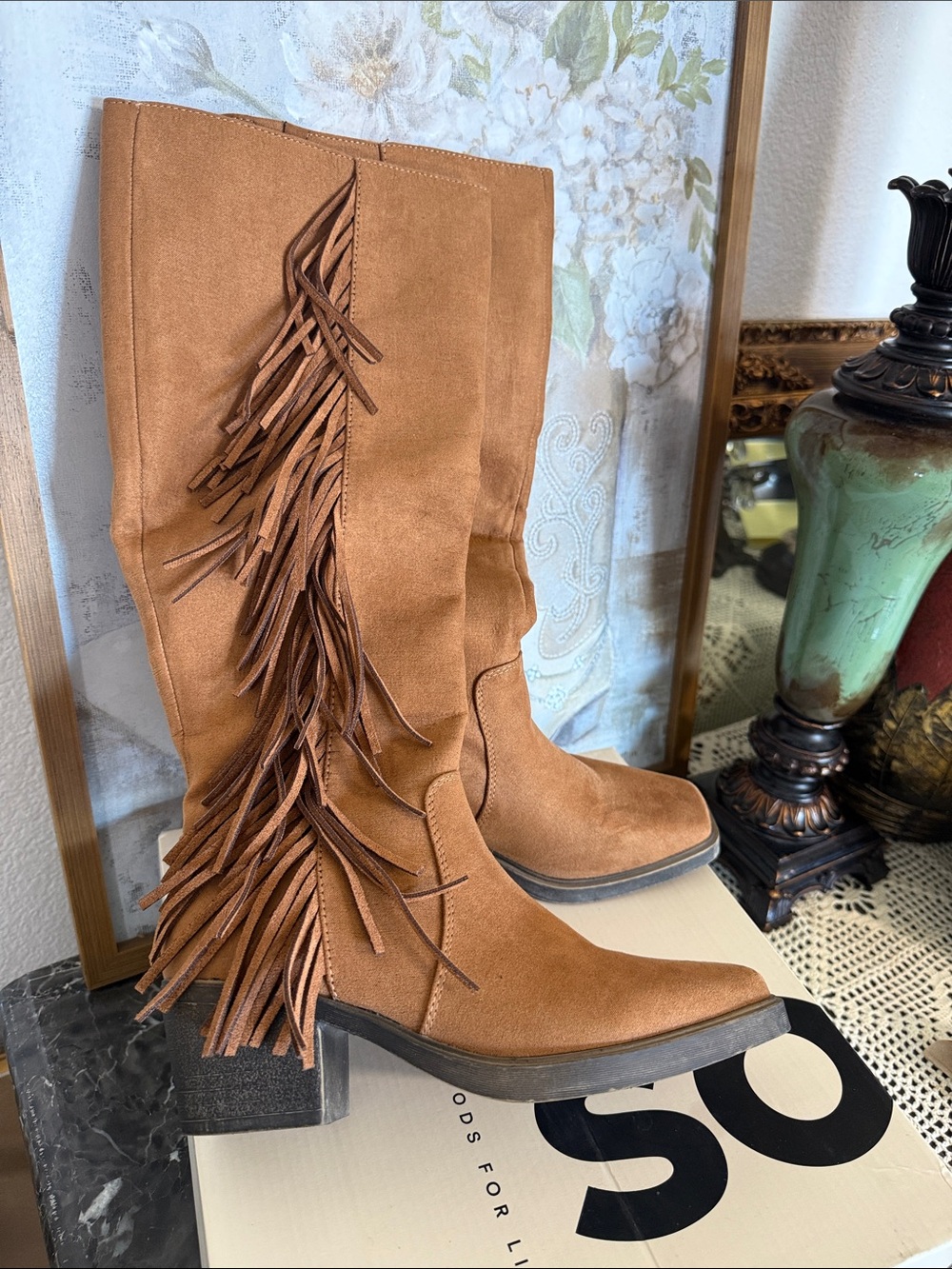 SO Fringe Over-the-Knee Boots in Tan